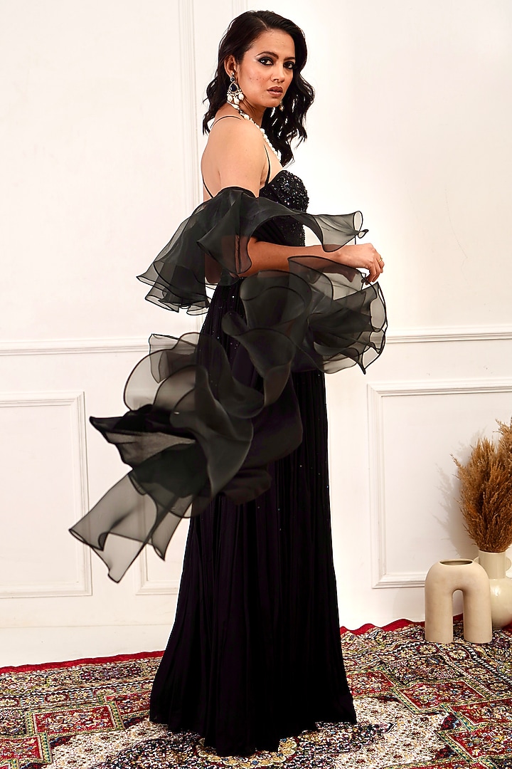 Black Chiffon Wedding Lehenga Set by Rashika Sharma at Pernia's Pop Up Shop