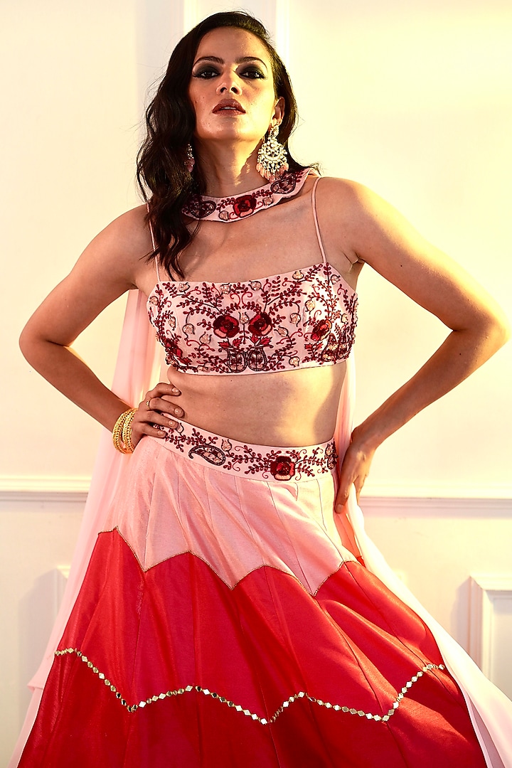 Pink Ombre Embroidered Wedding Lehenga Set by Rashika Sharma at Pernia's Pop Up Shop