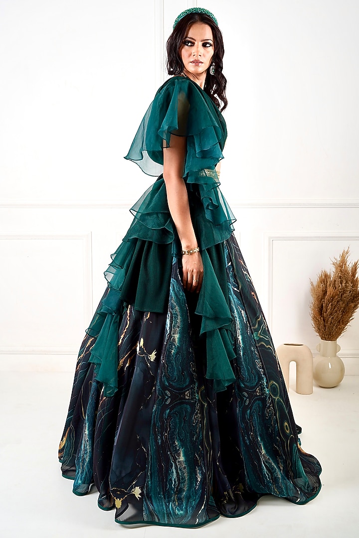 Green Printed Wedding Lehenga Set by Rashika Sharma at Pernia's Pop Up Shop
