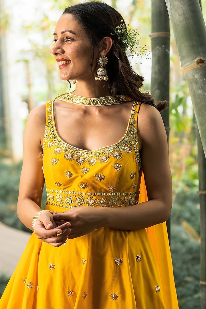 Yellow Chroma Silk Wedding Sharara Set by Rashika Sharma at Pernia's Pop Up Shop