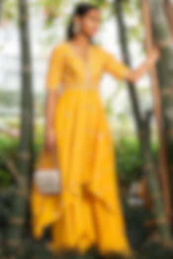 Yellow Silk Sharara Set by Rashika Sharma at Pernia's Pop Up Shop