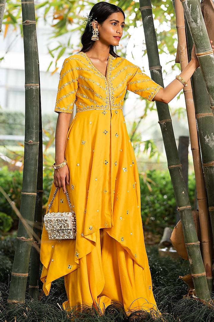 Yellow Silk Sharara Set by Rashika Sharma at Pernia's Pop Up Shop