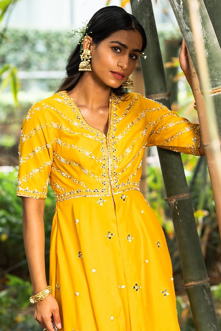 Yellow Silk Wedding Sharara Set by Rashika Sharma at Pernia's Pop Up Shop
