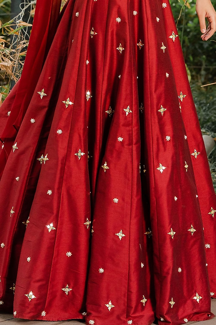 Maroon Zardosi Embroidered Wedding Lehenga Set by Rashika Sharma at Pernia's Pop Up Shop