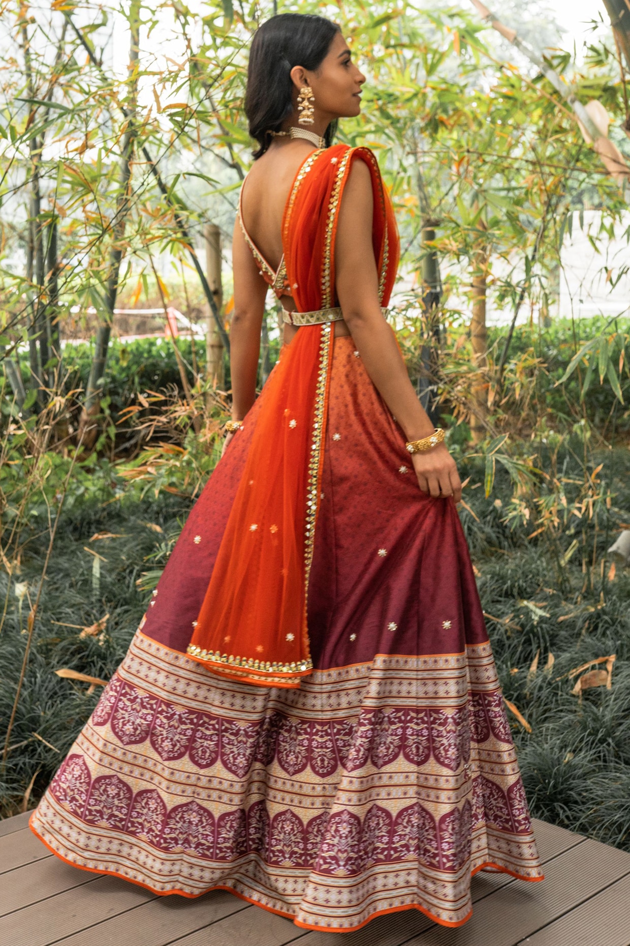 Full Sleeve Lehenga Choli, Orange Georgette Lehenga Choli with Maroon  Dupatta, Georgette Chaniya Choli