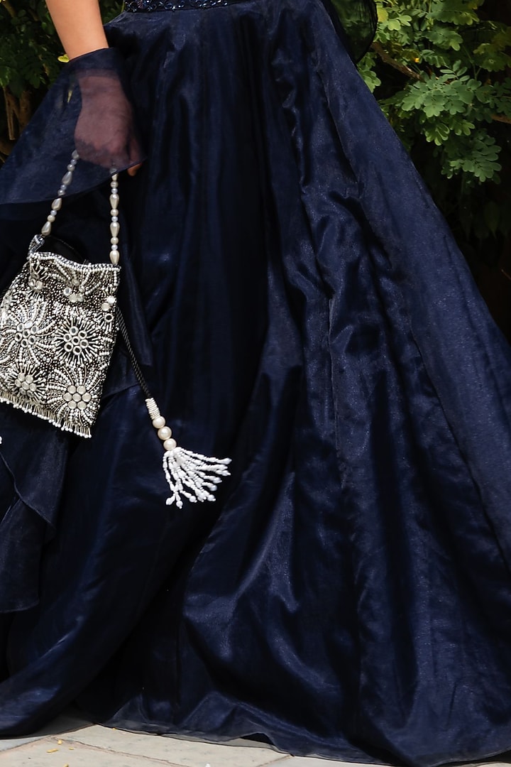 Navy Blue Zardosi Embroidered Wedding Lehenga Set by Rashika Sharma at Pernia's Pop Up Shop
