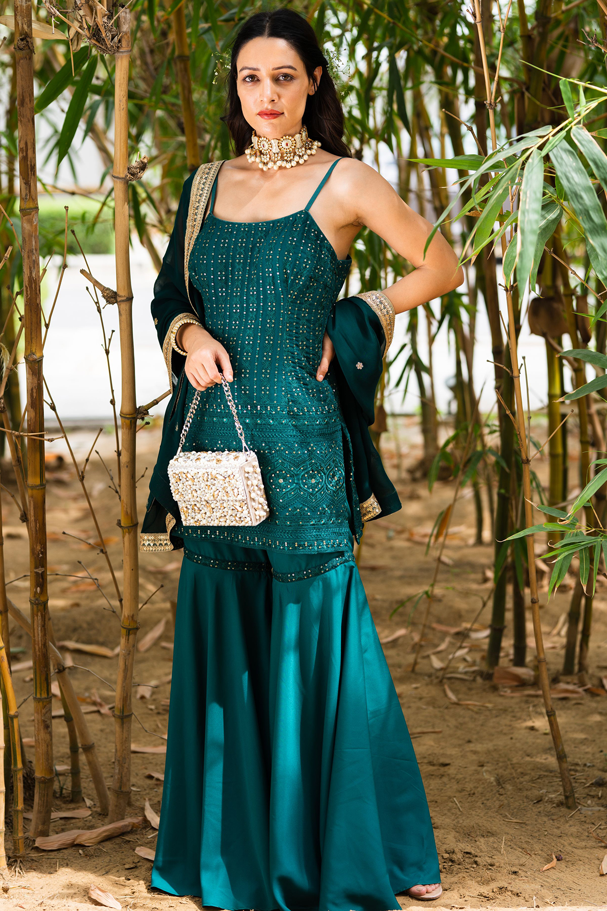 Emerald Green Crepe Party Wear Sharara Set by Rashika Sharma at Pernia's Pop Up Shop