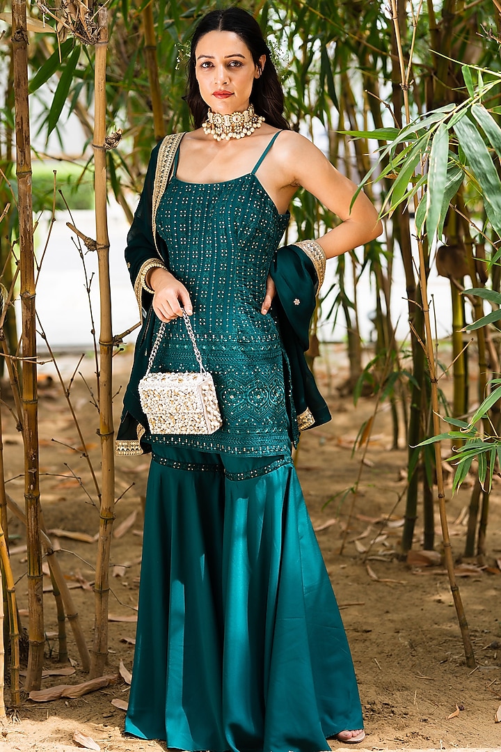 Emerald Green Crepe Sharara Set Design by Rashika Sharma at Pernia's ...