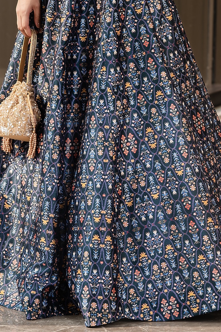Cobalt Blue Printed Wedding Lehenga Set by Rashika Sharma at Pernia's Pop Up Shop