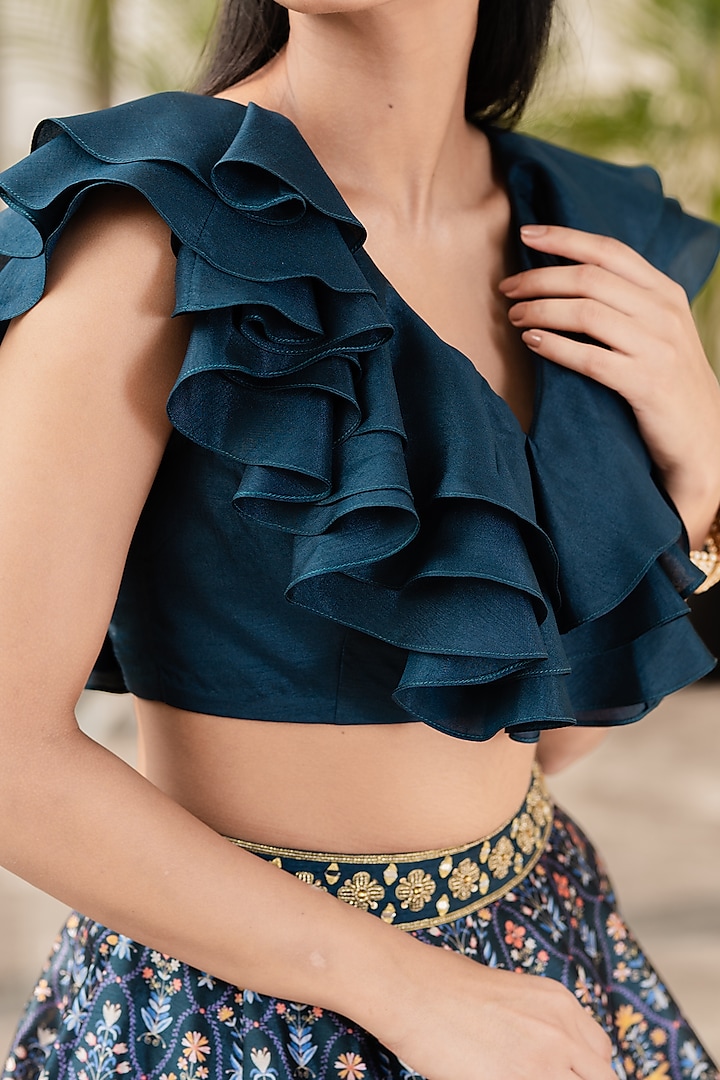 Cobalt Blue Printed Wedding Lehenga Set by Rashika Sharma at Pernia's Pop Up Shop