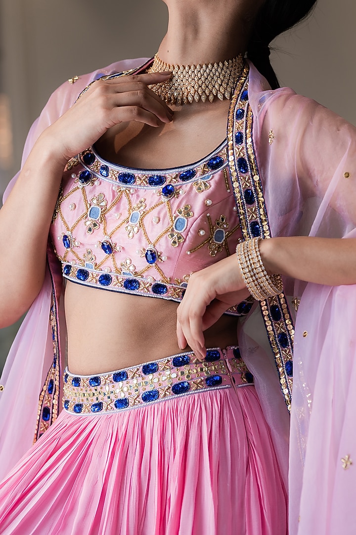 Blush Pink Chiffon Tiered Wedding Lehenga Set by Rashika Sharma at Pernia's Pop Up Shop
