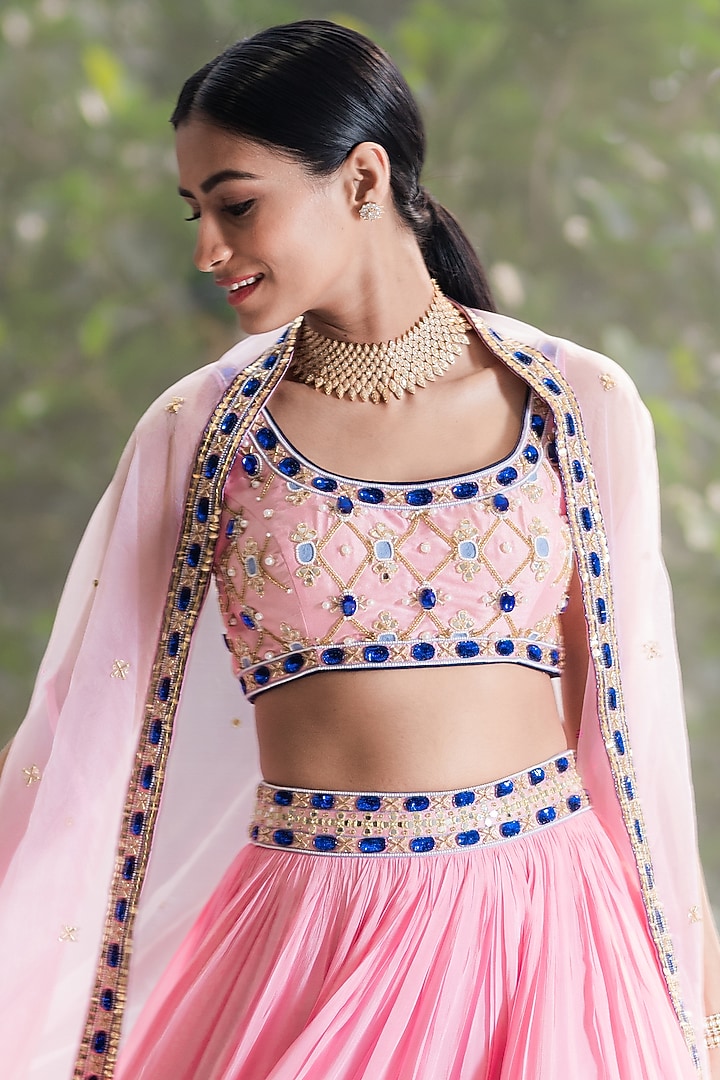 Blush Pink Chiffon Tiered Wedding Lehenga Set by Rashika Sharma at Pernia's Pop Up Shop