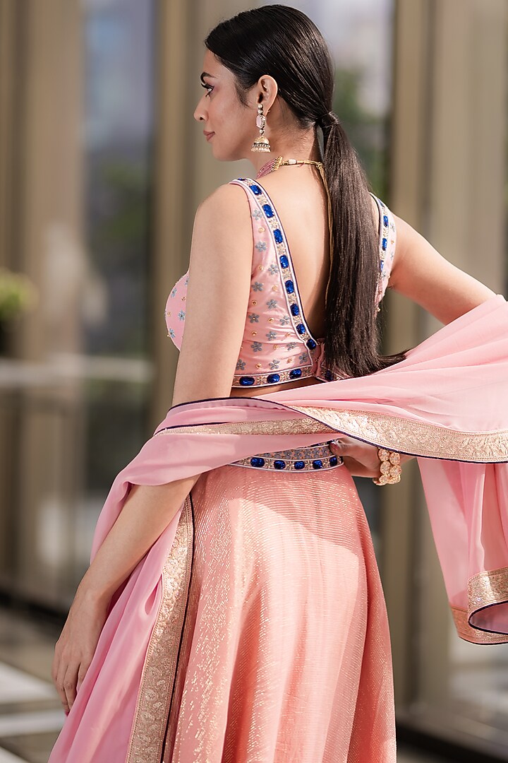 Peach Pleated Wedding Lehenga Set by Rashika Sharma at Pernia's Pop Up Shop