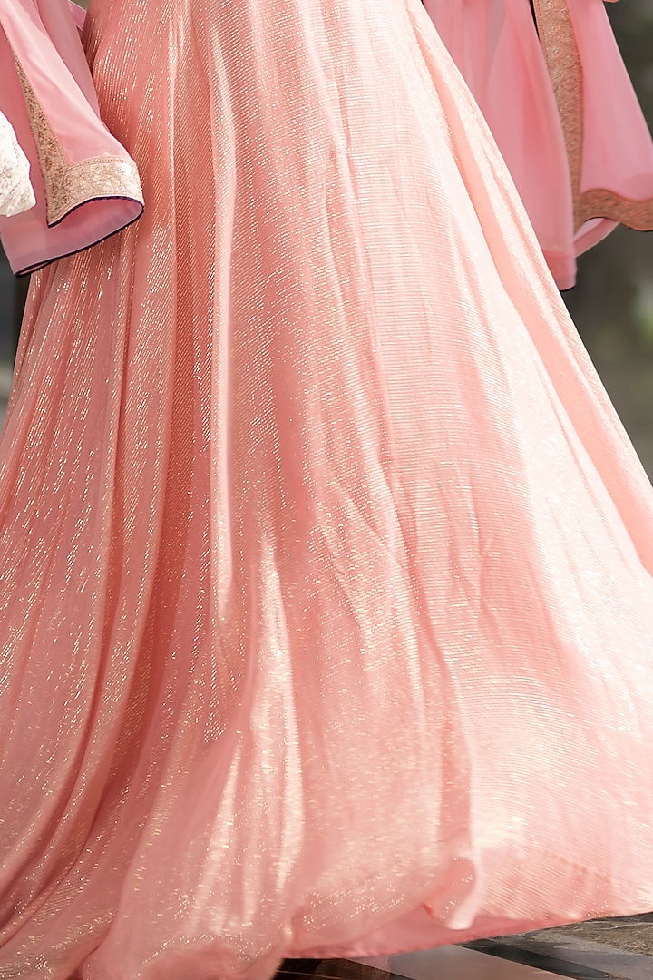 Peach Pleated Wedding Lehenga Set by Rashika Sharma at Pernia's Pop Up Shop