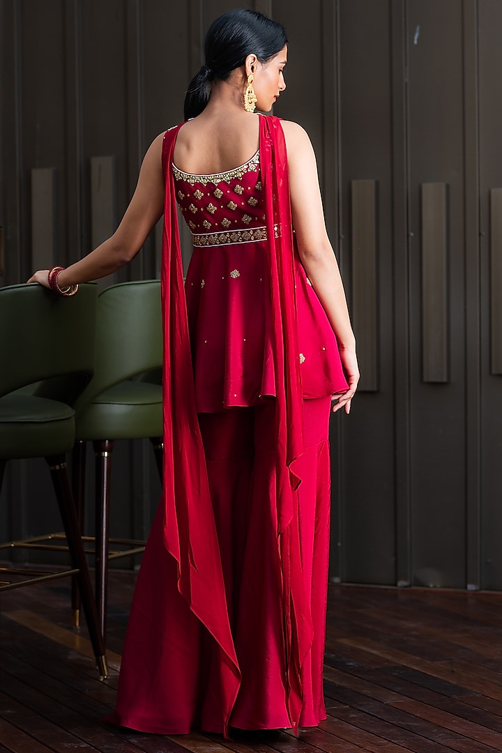 Maroon Embroidered Wedding Sharara Set by Rashika Sharma at Pernia's Pop Up Shop