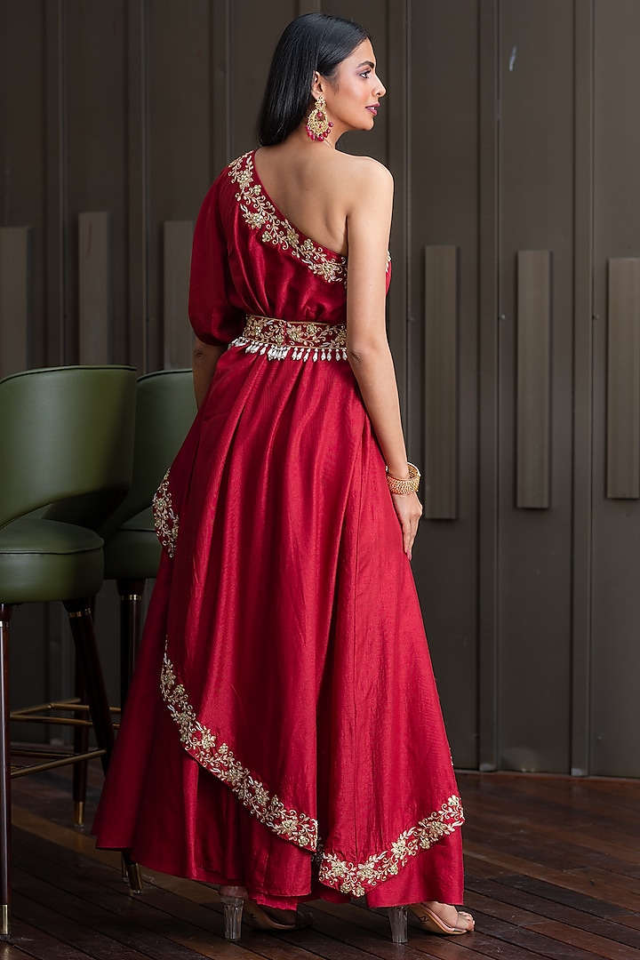 Maroon Zardosi Embroidered Engagement Gown by Rashika Sharma at Pernia's Pop Up Shop