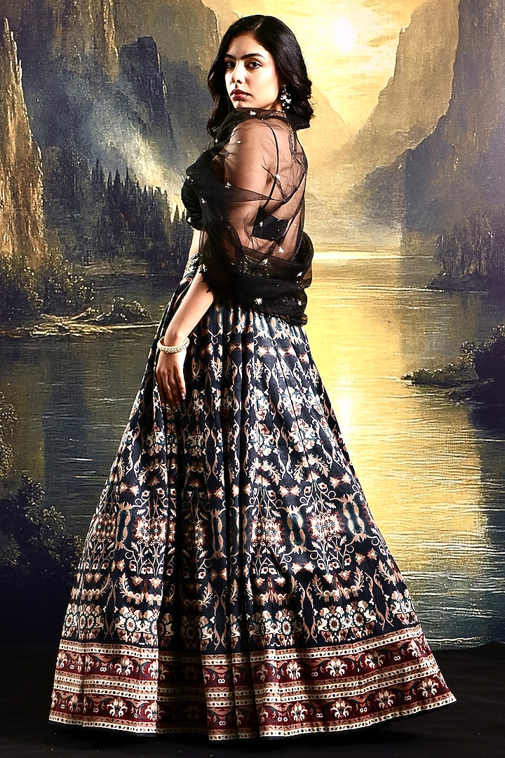 Black Suede Printed Wedding Lehenga Set by Rashika Sharma at Pernia's Pop Up Shop