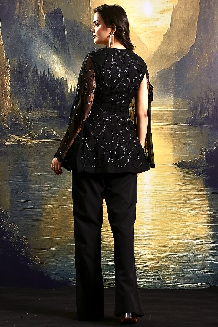 Black Georgette Two-Tone Hand Embellished Kurta Set by Rashika Sharma at Pernia's Pop Up Shop