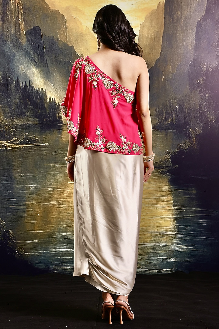 Gold Satin Draped Skirt Set by Rashika Sharma at Pernia's Pop Up Shop