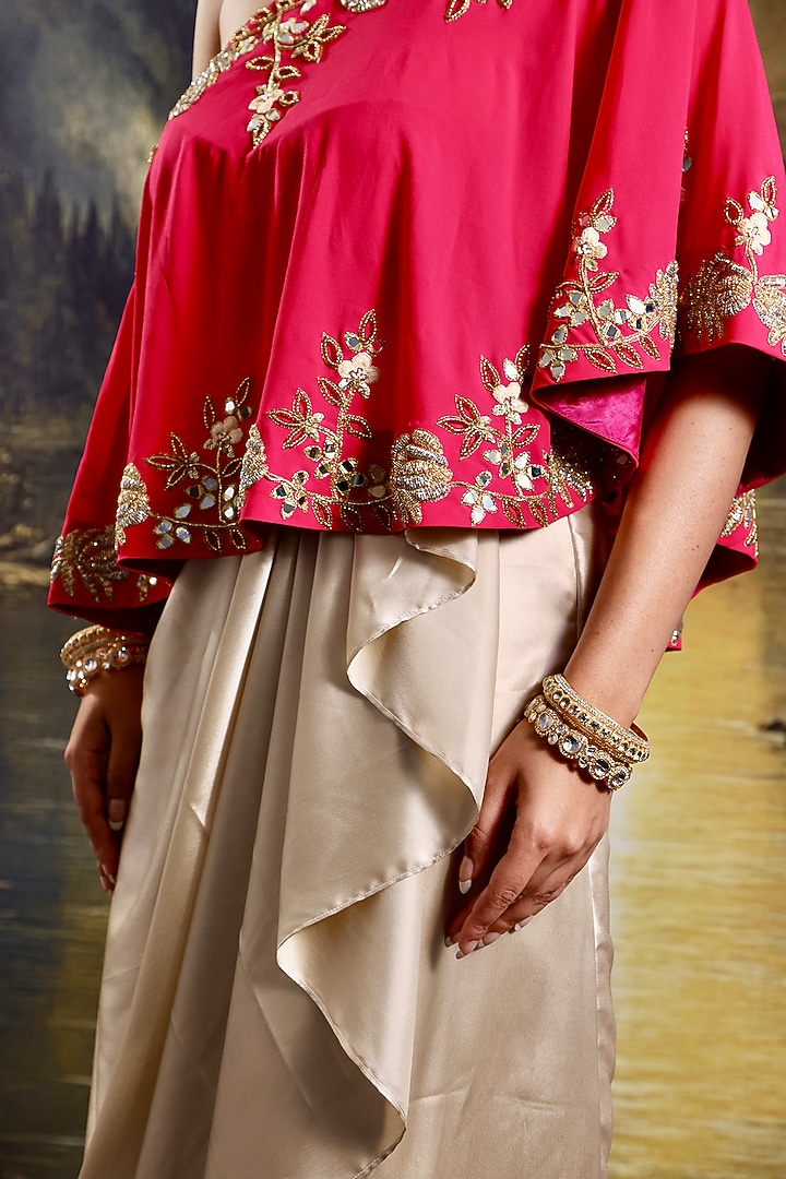 Gold Satin Draped Skirt Set by Rashika Sharma at Pernia's Pop Up Shop