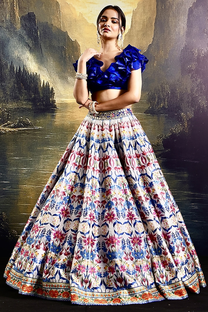 Multi-Colored Silk Printed Wedding Lehenga Set by Rashika Sharma at Pernia's Pop Up Shop