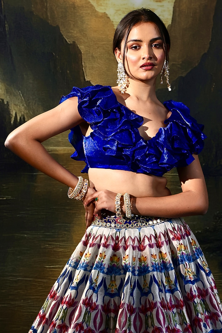 Multi-Colored Silk Printed Wedding Lehenga Set by Rashika Sharma at Pernia's Pop Up Shop