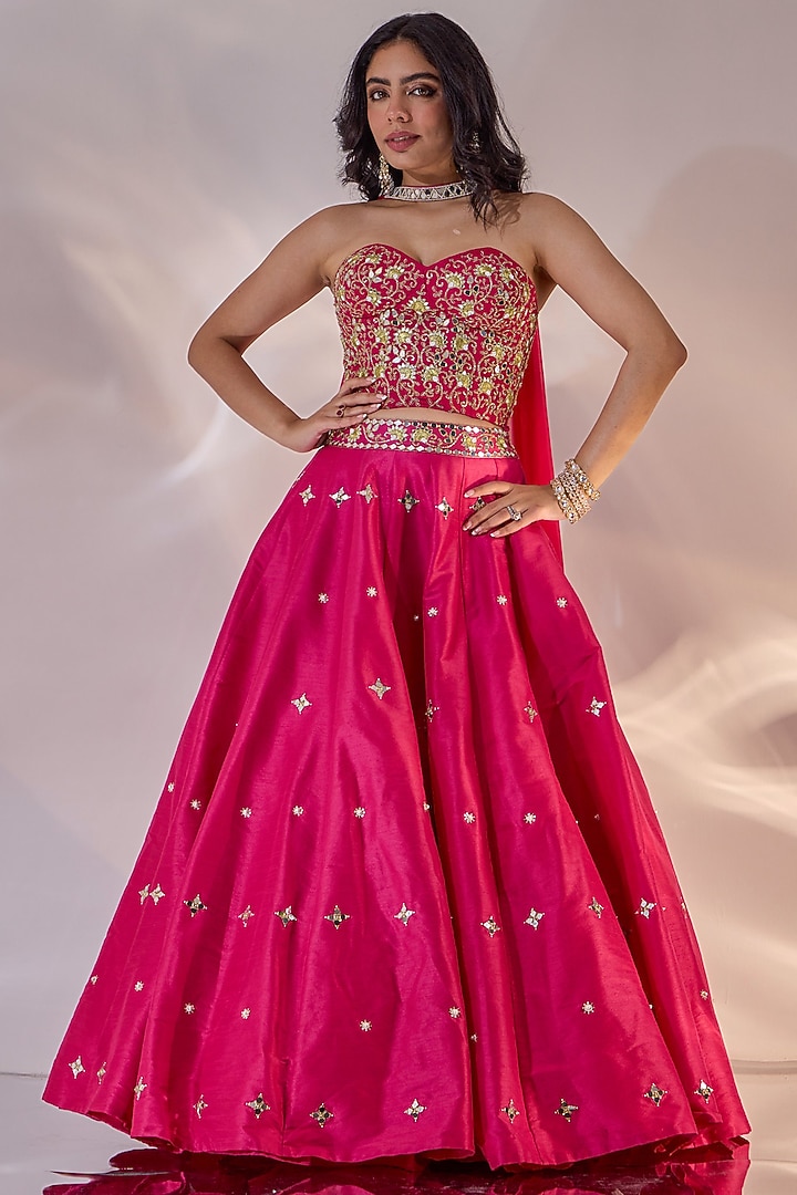 Pink Silk Hand Embroidered Wedding Lehenga Set by Rashika Sharma at Pernia's Pop Up Shop