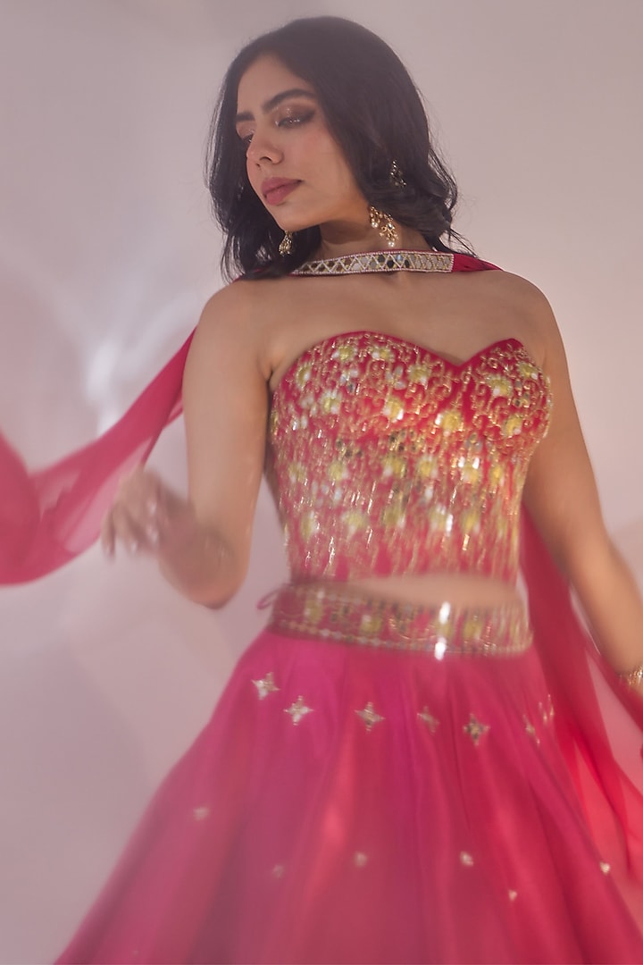 Pink Silk Hand Embroidered Wedding Lehenga Set by Rashika Sharma at Pernia's Pop Up Shop