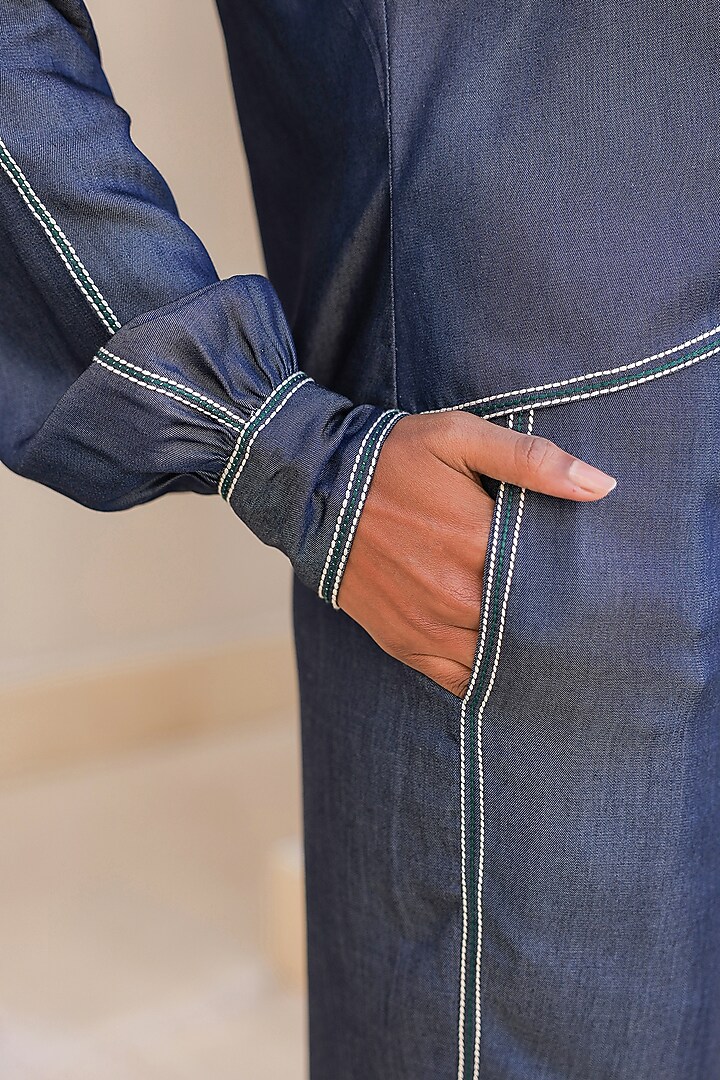 Dark Blue Tencel Denim Thread Embroidered Co-Ord Set by Raw & Rustic by Niti Bothra at Pernia's Pop Up Shop