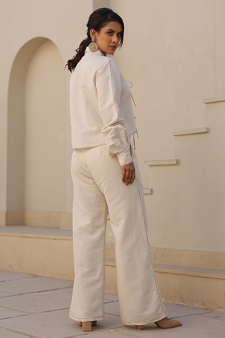 Ivory Linen Cotton Thread Embroidered Co-Ord Set by Raw & Rustic by Niti Bothra at Pernia's Pop Up Shop