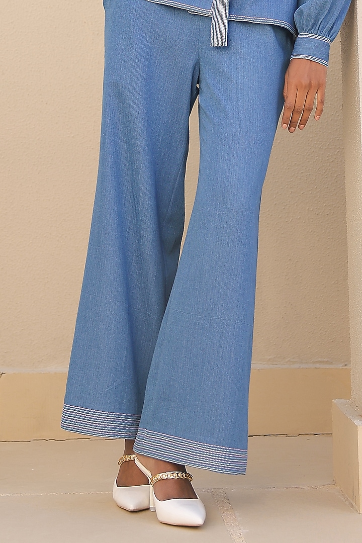 Light Blue Tencel Denim 3D Floral Embroidered Co-Ord Set by Raw & Rustic by Niti Bothra at Pernia's Pop Up Shop