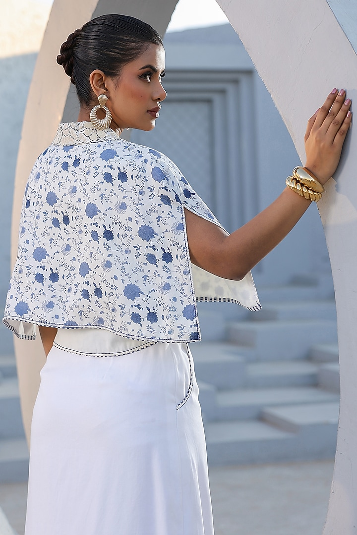 White Cotton Twill Denim Thread Work Co-Ord Set by Raw & Rustic by Niti Bothra at Pernia's Pop Up Shop