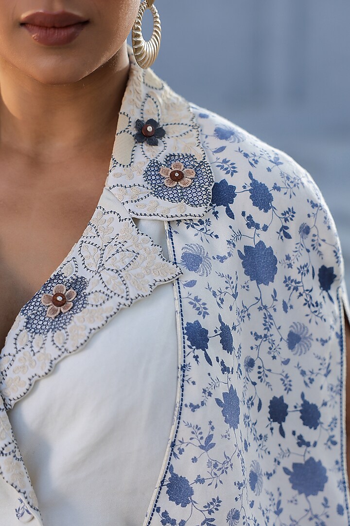 White Cotton Twill Denim Thread Work Co-Ord Set by Raw & Rustic by Niti Bothra at Pernia's Pop Up Shop
