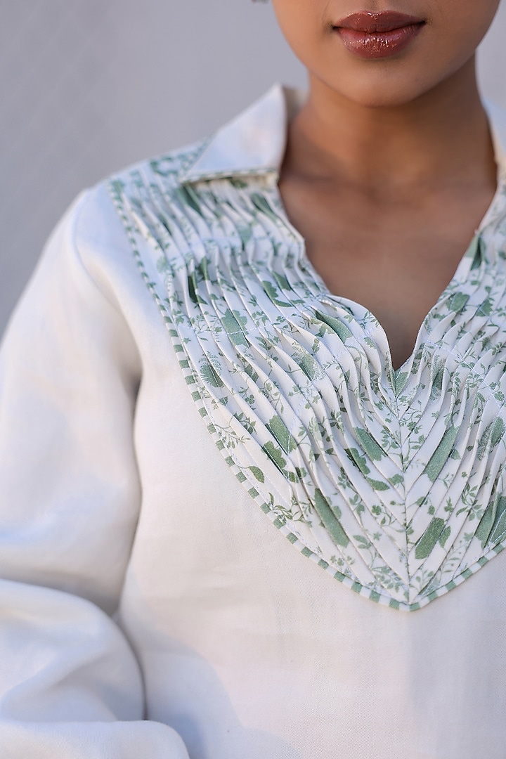 White Tencel Denim Floral Printed Top by Raw & Rustic by Niti Bothra at Pernia's Pop Up Shop