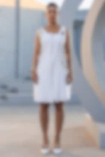 White Cotton Twill Denim Floral Embroidered Mini Dress by Raw & Rustic by Niti Bothra at Pernia's Pop Up Shop