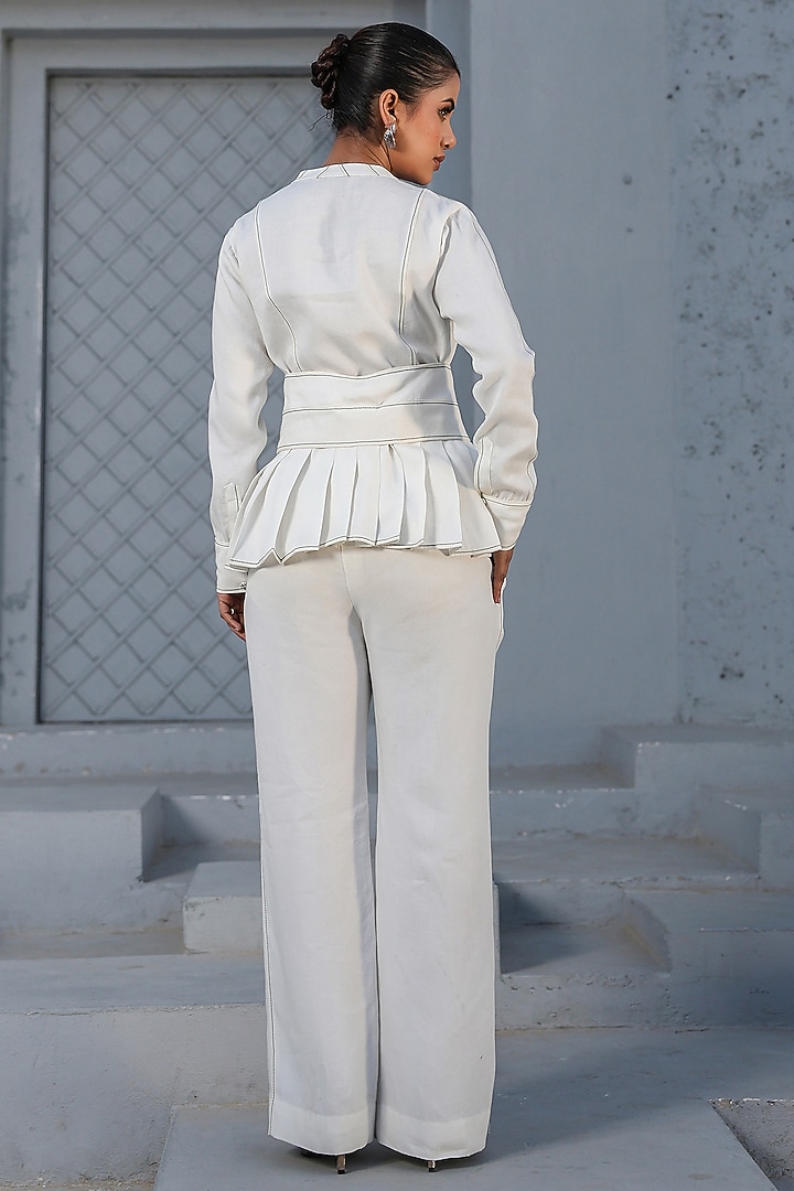 White Tencel Denim French-Knot Embroidered Co-Ord Set by Raw & Rustic by Niti Bothra at Pernia's Pop Up Shop