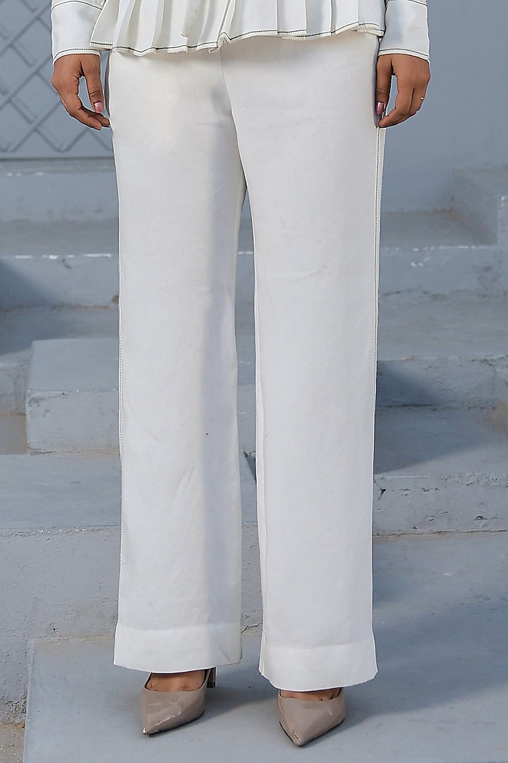 White Tencel Denim French-Knot Embroidered Co-Ord Set by Raw & Rustic by Niti Bothra at Pernia's Pop Up Shop
