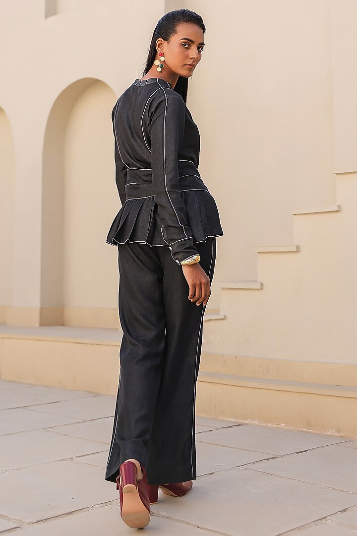 Black Tencel Denim French-Knot Embroidered Co-Ord Set by Raw & Rustic by Niti Bothra at Pernia's Pop Up Shop