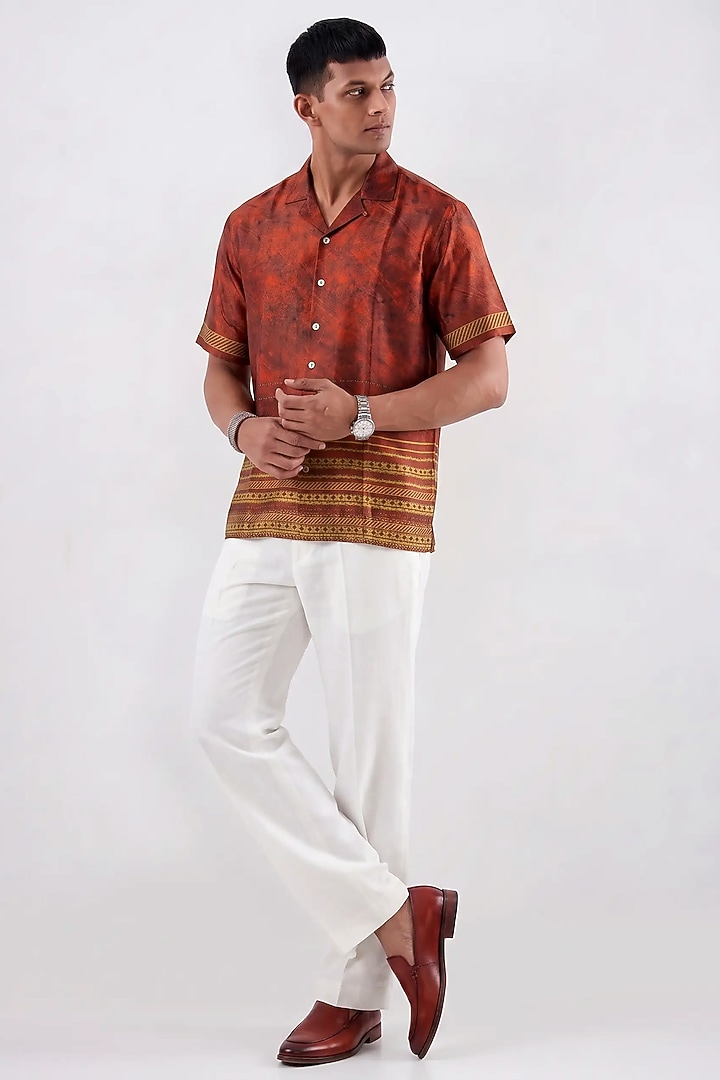Maroon Banarasi Silk Chanderi Summer Shirt by Raw & Rustic by Niti Bothra at Pernia's Pop Up Shop
