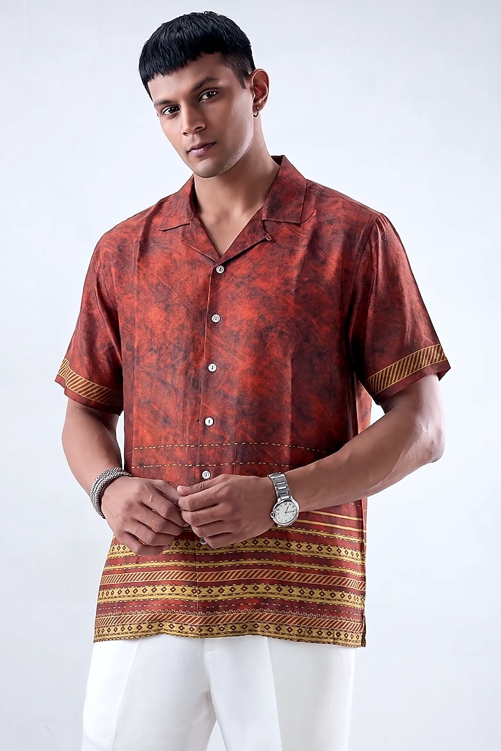 Maroon Banarasi Silk Chanderi Summer Shirt by Raw & Rustic by Niti Bothra at Pernia's Pop Up Shop