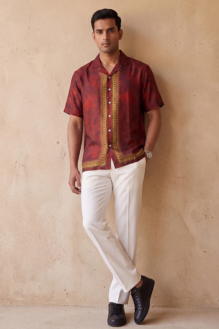 Maroon Banarasi Silk Chanderi Summer Shirt by Raw & Rustic by Niti Bothra at Pernia's Pop Up Shop