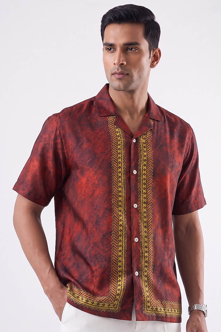 Maroon Banarasi Silk Chanderi Summer Shirt by Raw & Rustic by Niti Bothra at Pernia's Pop Up Shop