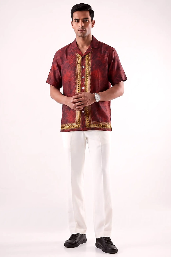 Maroon Banarasi Silk Chanderi Summer Shirt by Raw & Rustic by Niti Bothra at Pernia's Pop Up Shop