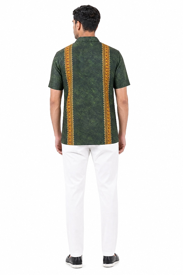 Olive Green Banarasi Silk Chanderi Summer Shirt by Raw & Rustic by Niti Bothra at Pernia's Pop Up Shop