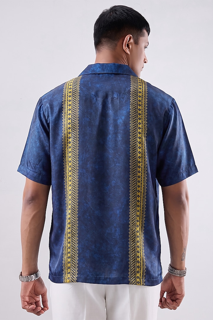 Blue Banarasi Silk Chanderi Summer Shirt by Raw & Rustic by Niti Bothra at Pernia's Pop Up Shop