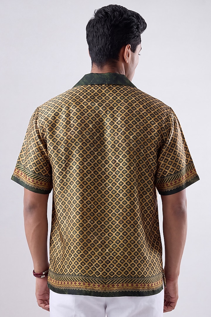 Olive Green Banarasi Silk Chanderi Summer Shirt by Raw & Rustic by Niti Bothra at Pernia's Pop Up Shop