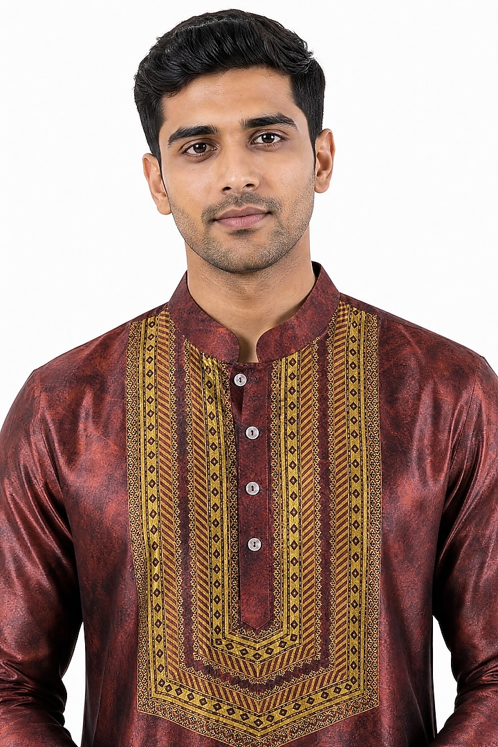 Maroon Banarasi Silk Chanderi Kurta by Raw & Rustic by Niti Bothra at Pernia's Pop Up Shop
