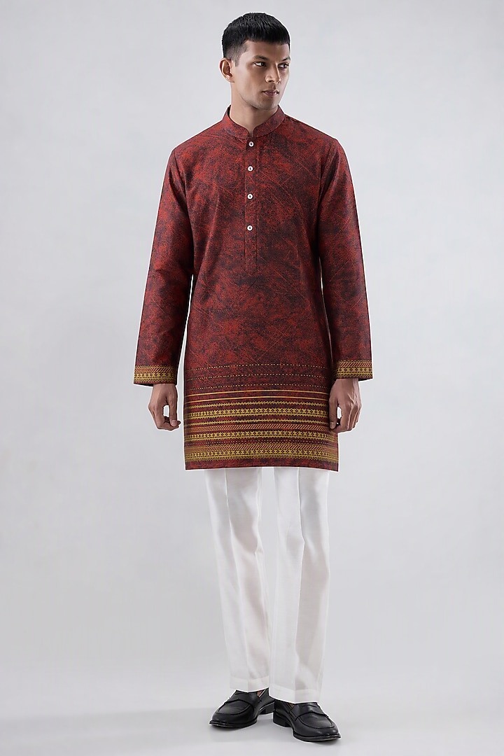 Maroon Banarasi Silk Chanderi Kurta by Raw & Rustic by Niti Bothra at Pernia's Pop Up Shop