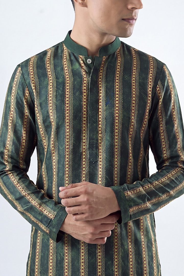 Olive Green Banarasi Silk Chanderi Kurta by Raw & Rustic by Niti Bothra at Pernia's Pop Up Shop