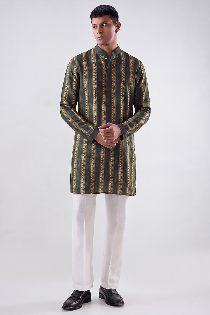 Olive Green Banarasi Silk Chanderi Kurta by Raw & Rustic by Niti Bothra at Pernia's Pop Up Shop